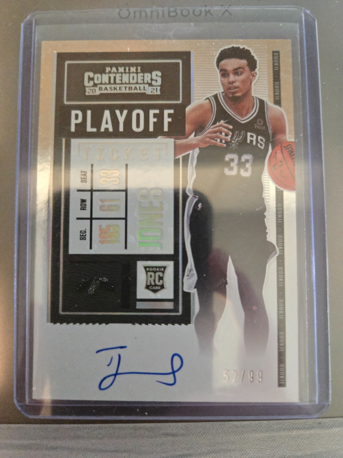 2020 - 2021 Contenders Playoff Ticket #120 Tre Jones Auto RC #ed 52 / 99 Spurs