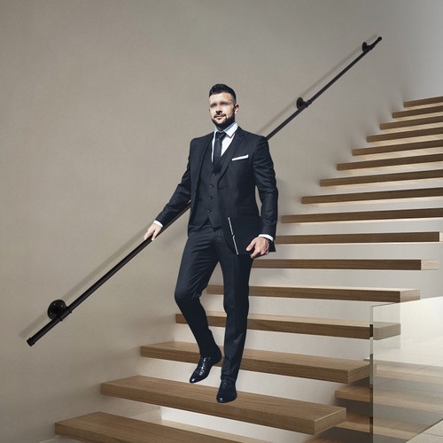 Wall Support Industrial Black Iron Loft Pipe Handrail for Stairs,Rustic Black - Picture 4 of 14