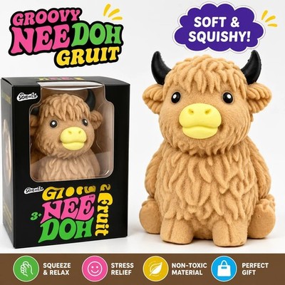 Nee Doh Scottish Highland Cow Super Solid Squish Needoh Squishy Toy