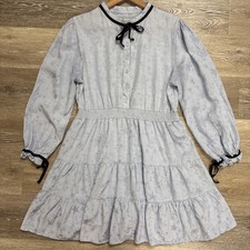 The Shirt by Rochelle Behrens The Parker Dress Sz L Light Blue Black Velvet Ties