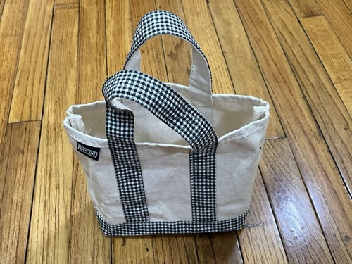 Vtg Lands End Extra Small Canvas Tote Bag - Beige w/Black Gingham Check USA Made - Picture 16 of 16