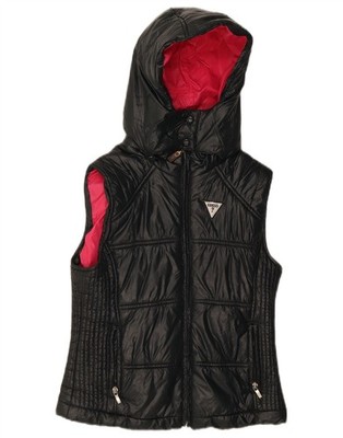 Guess Mädchen wattierte Weste mit Kapuze 15-16 Jahre schwarz Nylon AL18