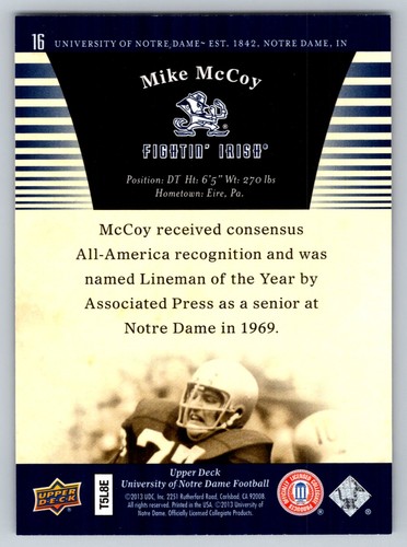 Mike McCoy 2013 Upper Deck University of Notre Dame #16 Notre Dame - Picture 2 of 2