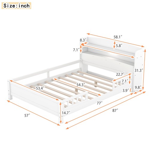 Wood Full Size Platform Bed with Built-in LED Light, Storage Headboard a - Picture 64 of 72