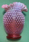 Fenton Cranberry Opalescent Hobnail Vase Rose Bowl 5" side 6” tall Art Glass #2
