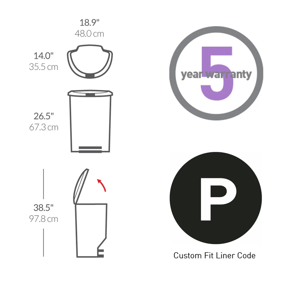 Bote de basura semiredondo de cocina Simplehuman de 50 litros/13 galones con seguro S Foto 2 de 4