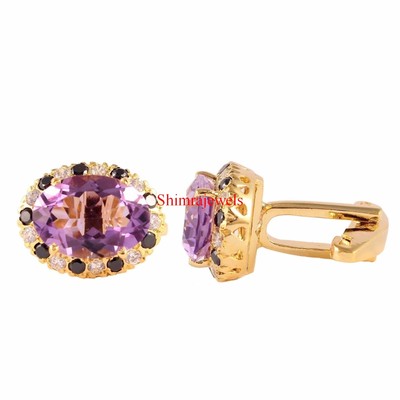 Natürlich Amethyst & Spinell Edelstein Mit 18K Vergoldet Silber Manschetten #62