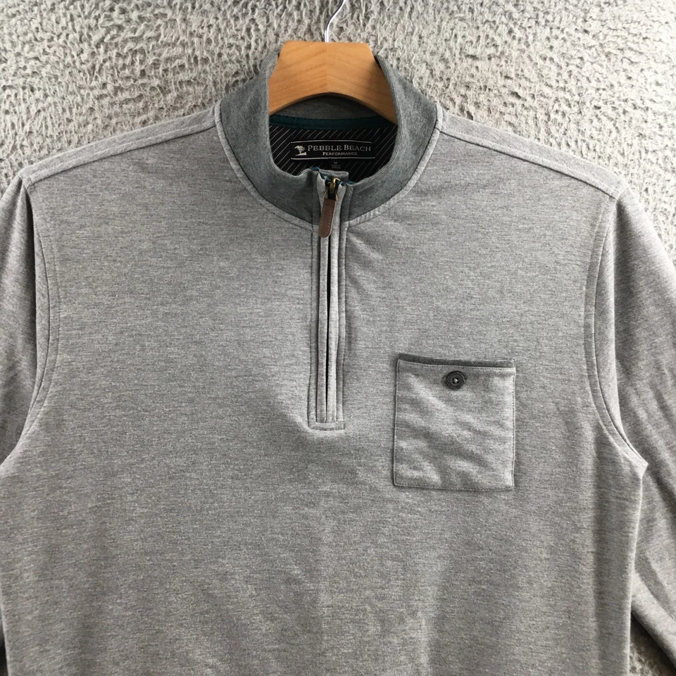 Pebble Beach Performance Sweatshirt Mens M Gray 1/4 Zip Pullover Longsleeve - Image 3 of 4