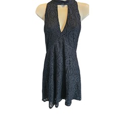 ASTR the label Lace Black MIDI Dress Black L (8-10) lace halter sexy LBD formal 
