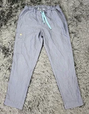 FIGS Scrub Pants Womens Small Gray Cargo Drawstring Elastic Nursing Medical Flaw
