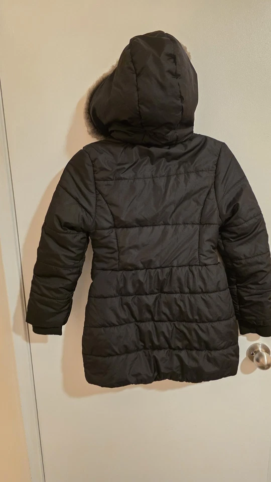Guess Jacket Girls Size 14 Medium Guess Kids Black Coat with Hood Y2k Faux Fur  - Image 2 of 4