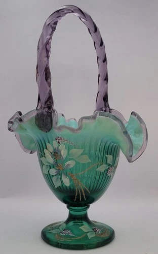 Fenton Spruce Green Opalescent / Violet Basket ~ Artistry for the New Millennium