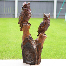 Owl Garden Statue Solid Oak Wooden Owl Sculpture Chainsaw Carved Garden Art