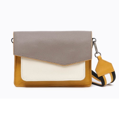 Botkier Cobble Hill Leather Crossbody Bag Extra Straps Keychain Grey Tan Purse