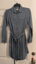 Vintage Gap Denim Shirt Dress Cotton 3/4 Button Popover Pockets Belted Size XS
