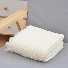 Waffle Cotton Blanket, Ultra Soft Lightweight Throw for Sofa Couch Travel 35x59"