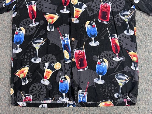 Vintage Paradise Found Men’s Large Hawaiian Shirt Happy Hour Cocktail Tiki Bar - Picture 4 of 10
