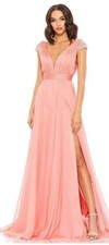 NWT Mac Duggal 67811 CHIFFON BEADED CAP SLEEVE A LINE GOWN Sz 10 Coral Pink