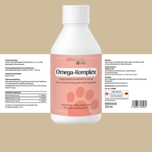 Omega 3 Algenöl | Hunde Nahrungsergänzungsmittel | Wellsana® Omega-Komplex mit L - Bild 2 von 5