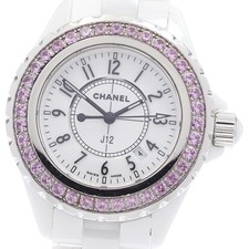 CHANEL J12 H1181 Pink Sapphire Bezel White Dial Quartz Ladies Watch_944373