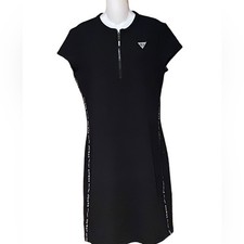 Guess Black Front Zip Dress with Logo Trim Down the Sides Womens Large