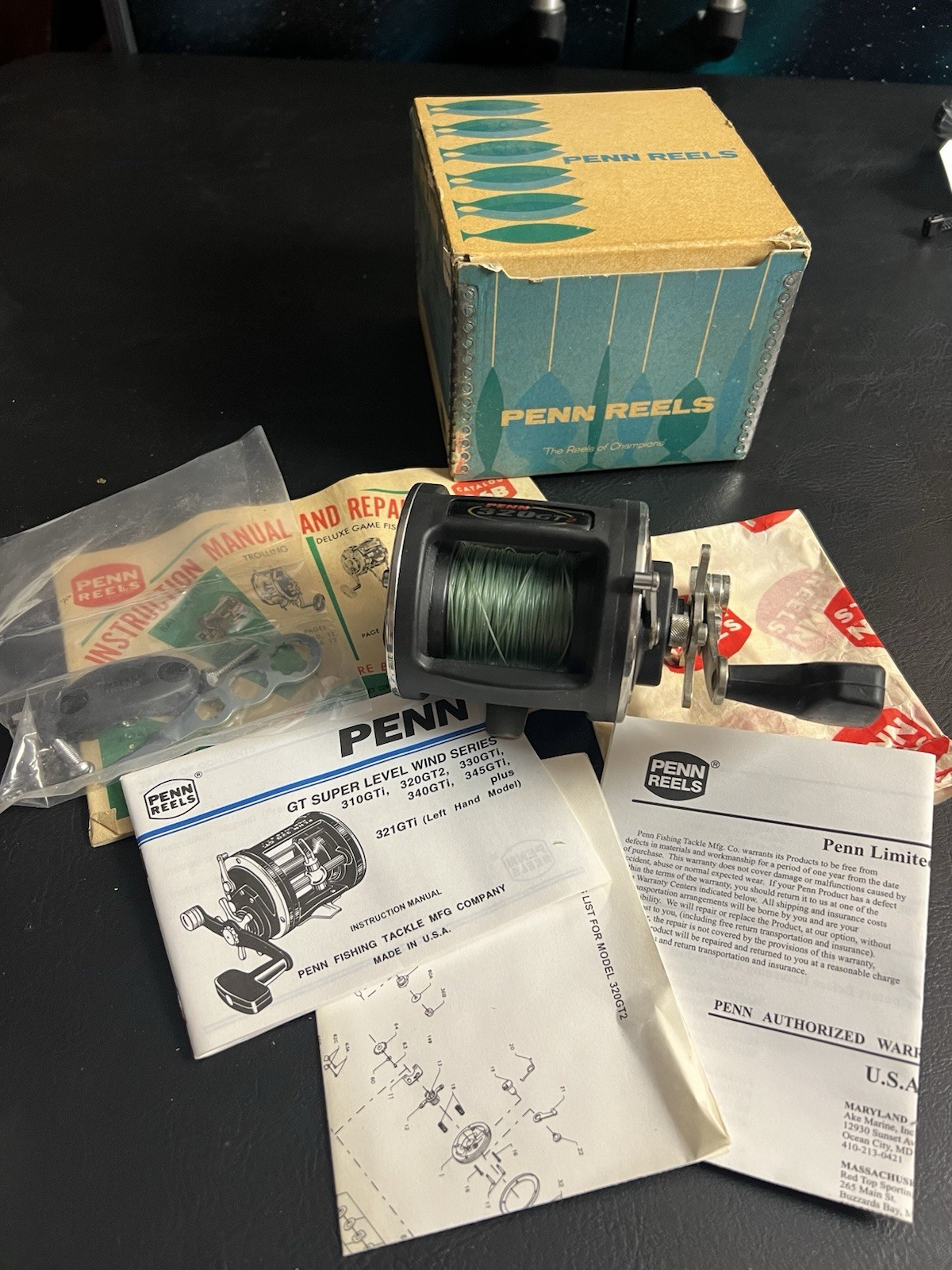Penn 320 GT2 4.3:1 Trolling Super Levelwind Fishing Reel Right Hand + Box Manual