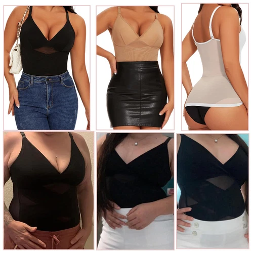 Prendas moldeadoras con cuello en V y sujetador incorporado control de abdomen adelgazante entrenador de cintura EE. UU. para mujeres - Imagen 7 de 25
