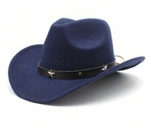 Navy Blue Western Cowboy Cowgirl Hat Felt Wide Brim Star Band Unisex Rodeo