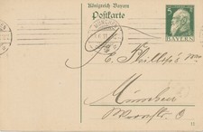 BAYERN ORTSSTEMPEL MÜNCHEN 2 Maschinestempel 1911 auf Luitpold 5 Pf GA Ortskarte