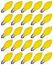 25 Pack C7 LED Yellow Replacement Light Bulbs for Christmas Strings 0.7W Ceramic