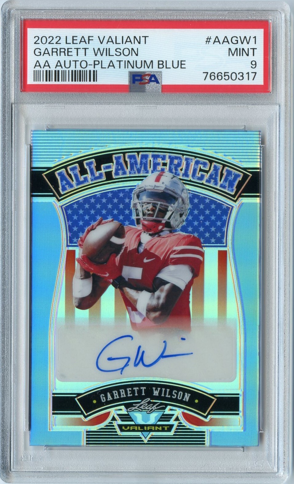 Garrett Wilson Leaf Valiant All-American Autographs #AAGW1 Platinum Blue