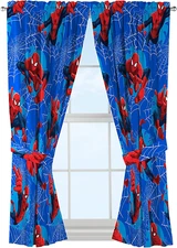 Window Curtain Panels Pair Tie Backs Kids Drape Set Spiderman Astonish 42" X 63"