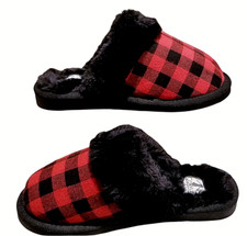 Corkys Slip On Flats 9 Womens Snooze Comfort Slippers Fur Black Red Plaid New