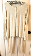 Tommy John Pajama Base Layer Set Top & Pant Jogger Adult Beige Oatmeal Size S