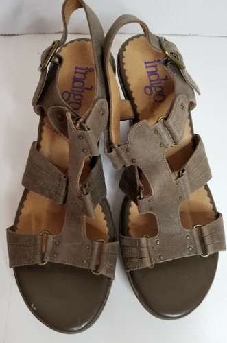 INDIGO by CLARKS Brown Leather Wedges Open Toe Sandals Size 10M - Picture 6 of 12