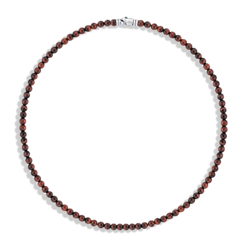 Collar de cuentas de ojo de tigre rojo para hombre "joyería hecha a mano" Foto 2 de 4