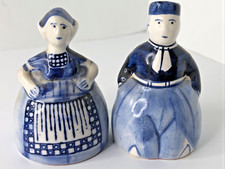 Vintage Delft Dutch Man Woman Salt and Pepper Shakers DBL Crown Mark 2.75"
