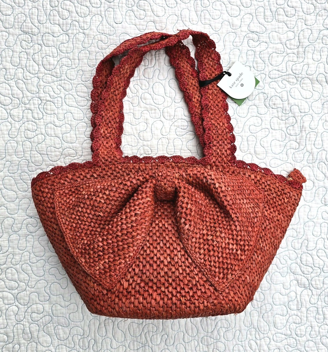 (US発)限定kate spade new york x Target ラフィアトートバッグ 🎯 kate spade X Target Raffia Bow Tote Bag, NWT, Red, In
