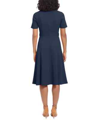 London Times Puff-Sleeve Tab-Detail Fit Flare Dress Color Navy Blazer Size  10 | eBay