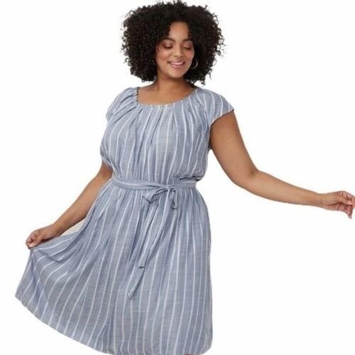 LC Lauren Conrad Womens Pleated Summer Dress Sz XXL Belted Short Sleeve Office