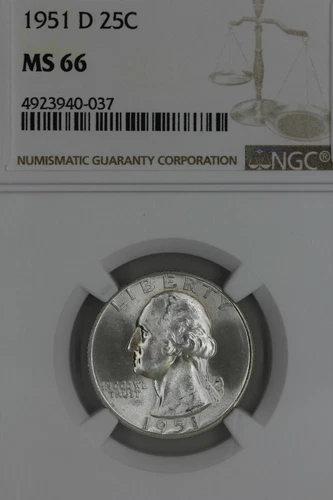 1951 D    25C  NGC   MS 66  Washington Quarter, Silver 25 Cents (0.25)