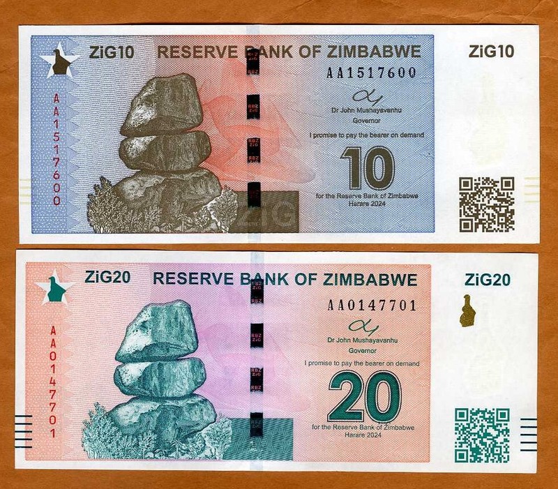 Set Zimbabwe, 10-20 ZiG, 2024, P-New, New Design, AA-Prefix UNC