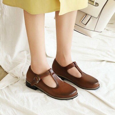 Women's Retro T Strap Flats Low Top 