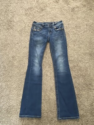 Miss Me Jeans Juniors 27 Blue Signature Boot Low Rise Bootcut Rhinestone Studded