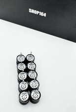 5x Sets Chrome 8 Hole 11mm Real Rider Wheel W/ Rubber 1/64 H0T Wheel Reg Axles