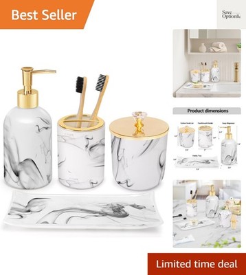 Bathroom Accessories Set, 4 Pcs Marble Look Sets Soap Dispenser & Toothbrush ...