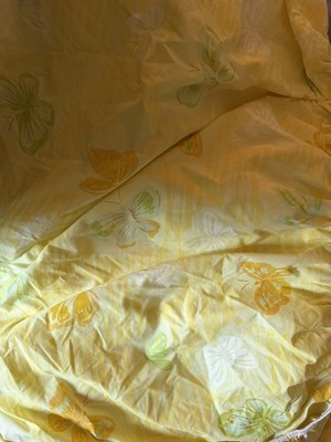 Vintage Pequot Butterfly Sheet Yellow Queen Size Flat and fitted