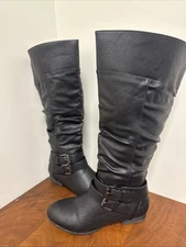 Top Moda Woman’s Coco 20 Knee High Round Toe Buckle Slouch Riding Boots Black 8