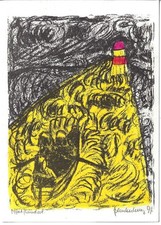 PETER BLANKENBURG: Neujahrsgraphik P. F. (?) 1998, "W. Borchert: Leuchtturm"
