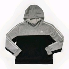Adidas Boys Hoodie Youth 3 Stripe Sweatshirt Size Medium 10/12 3 Gray Black Logo